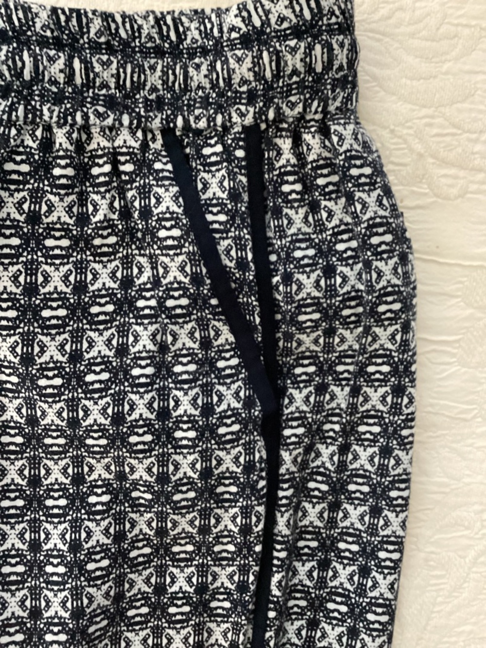 POROPHROSE NAVY BLUE WHITE LOUNGING PANTS WITH DRAWSTRING SIZE S/M - Picture 3 of 10